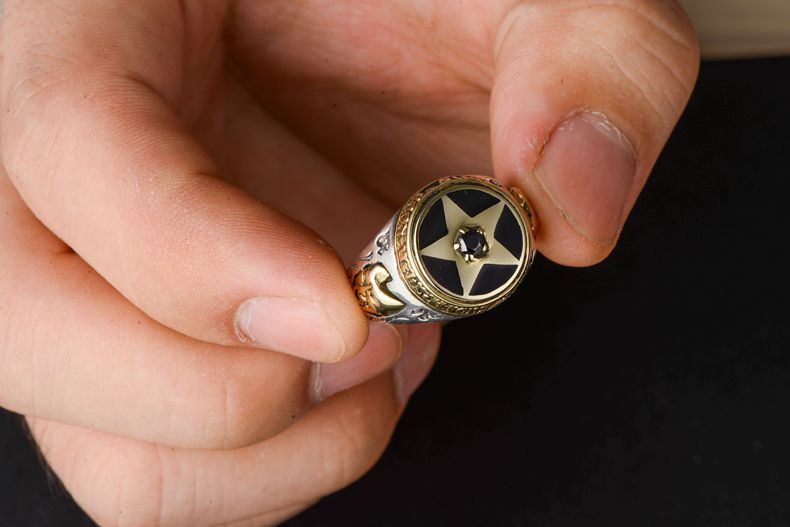 Five-pointed Star Thai Silver And Black Agate Men Ring