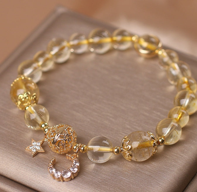 Natural Citrine Gold Gem Quartz Bracelet Women Light Luxury Star Moon Crystal Bracelet