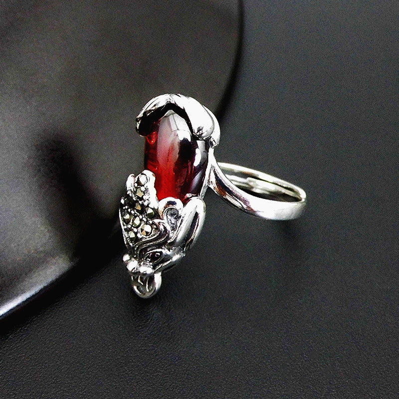 S925 Thai Silver Jewelry Red Pomegranate Agate Brave Personality Women Ring