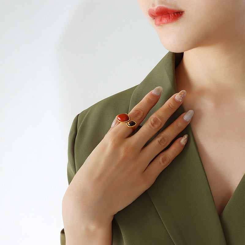 Ins Chinese Style Natural Tigereye Niche Women Ring