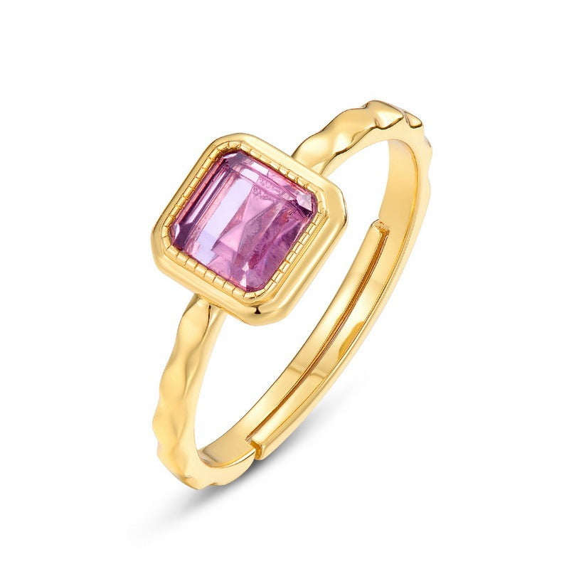 Women's Square Natural Amethyst  Ring