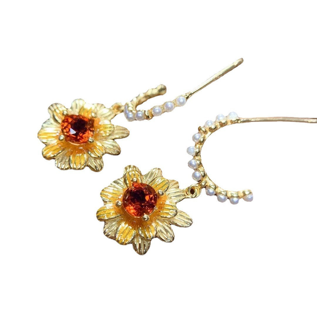 Colored Gems Jewelry 925 Silver Inlaid Natural Citrine Stud Earrings