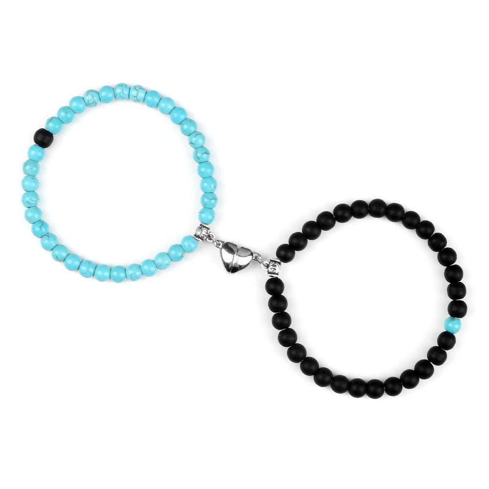 6mm Turquoise Volcanic Rock Tigereye Couple Bracelet