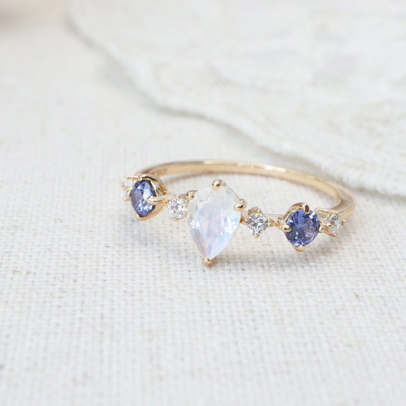 Moonstone Tanzanite Water Drop Women Ring