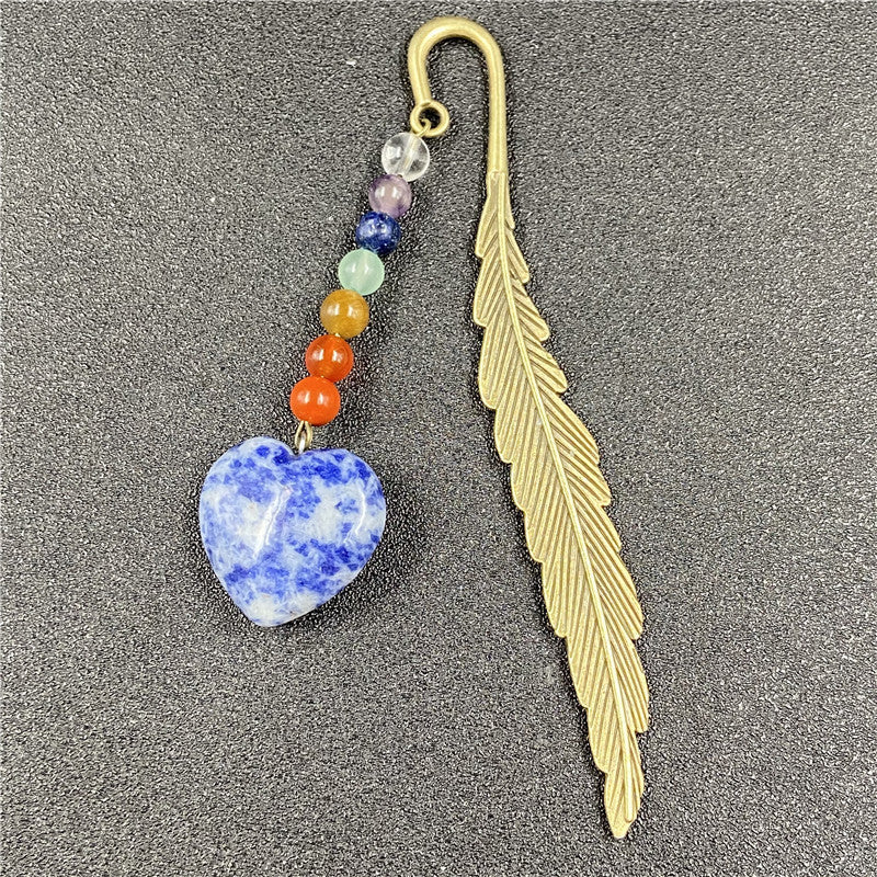 Seven Chakra Agate Heart Feather Bookmark