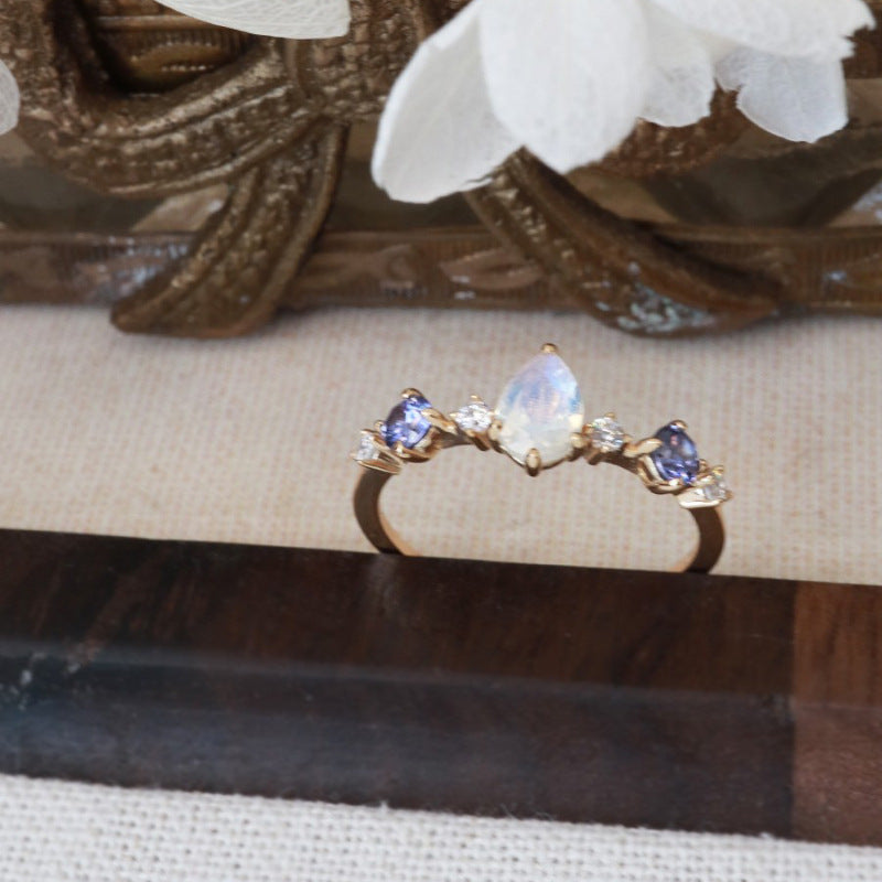 Moonstone Tanzanite Water Drop Women Ring