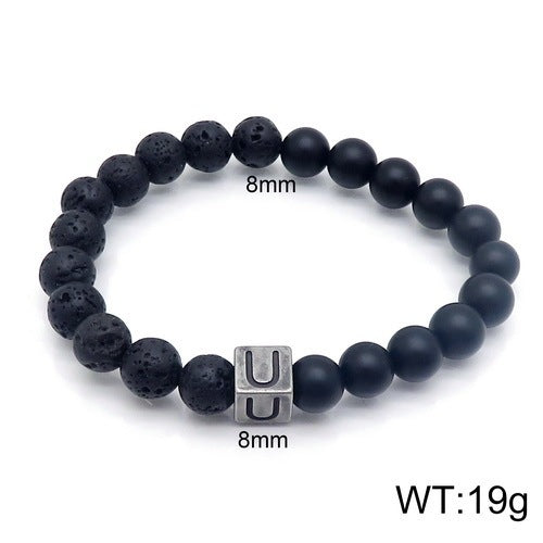 Volcanic Rock 26 English Letter Stainless Steel Bracelet Fashion Agate Bead Bracelet