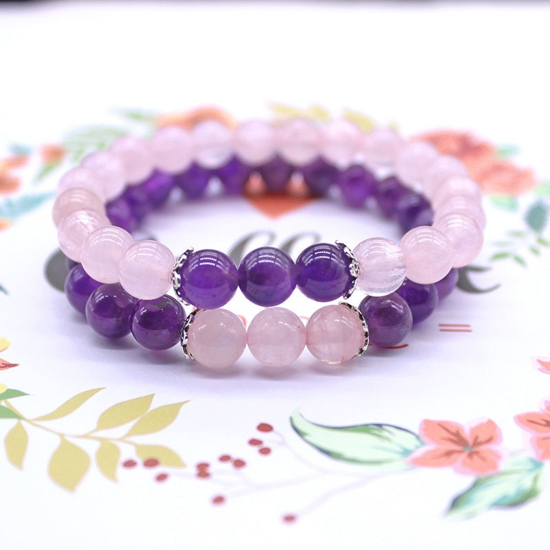 Natural Stone Amethyst Pink Crystal Lotus Bracelet For Women