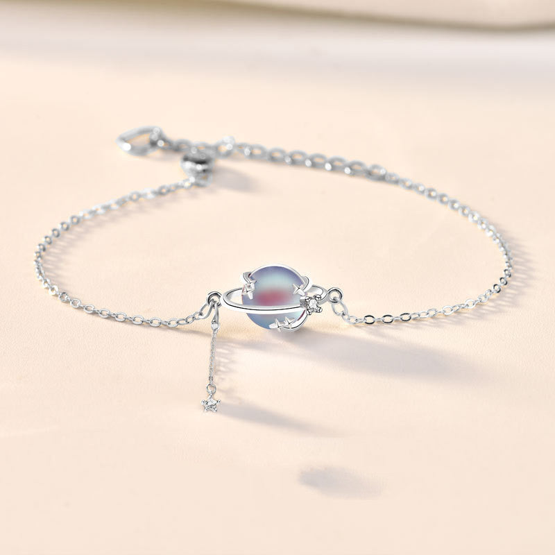 S925 Sterling Silver Moonstone Planet Women Bracelet