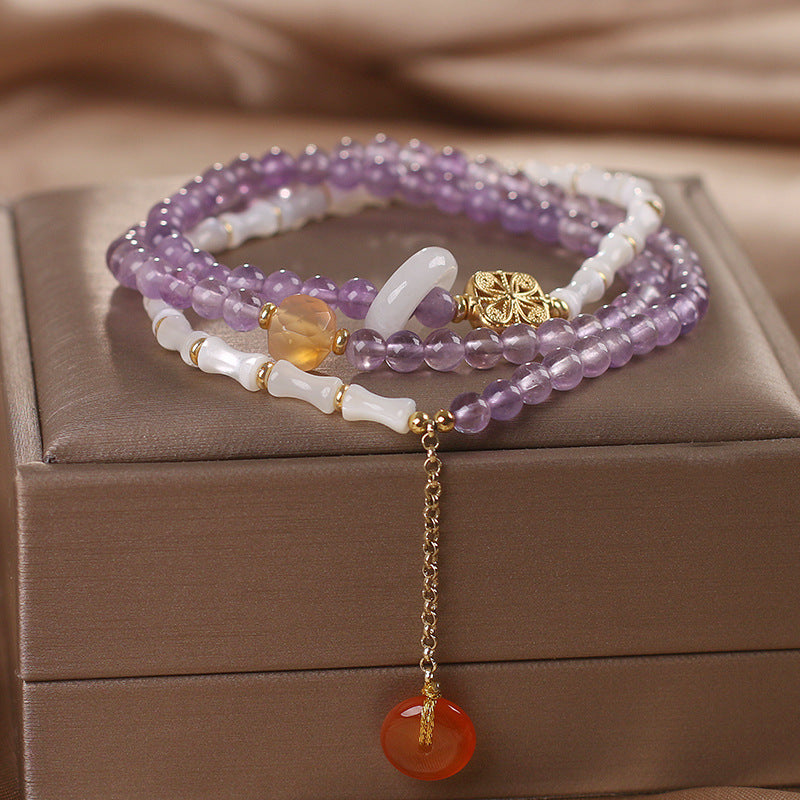 Natural Amethyst Bamboo Bracelet Women's Luxury