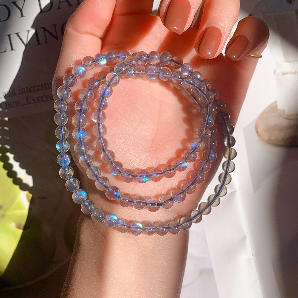 Natural Grey Moonstone Three Circle Women Bracelet