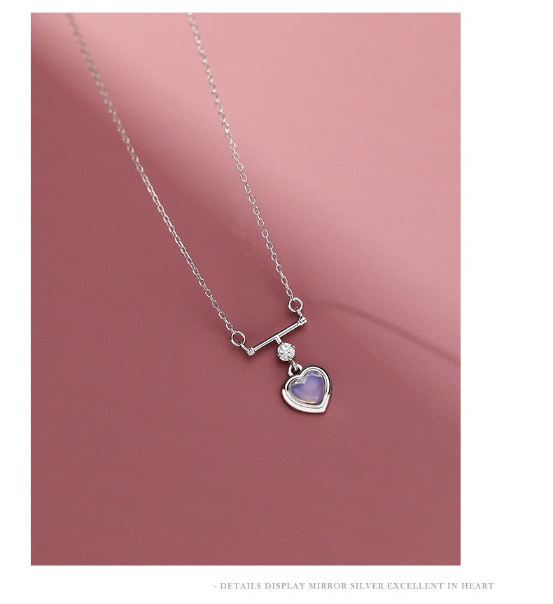 S925 Sterling Silver Loving Heart Fantasy Moonstone Opal Clavicle Women Necklace