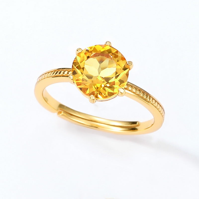 Round Natural Citrine Gold-plated Ring