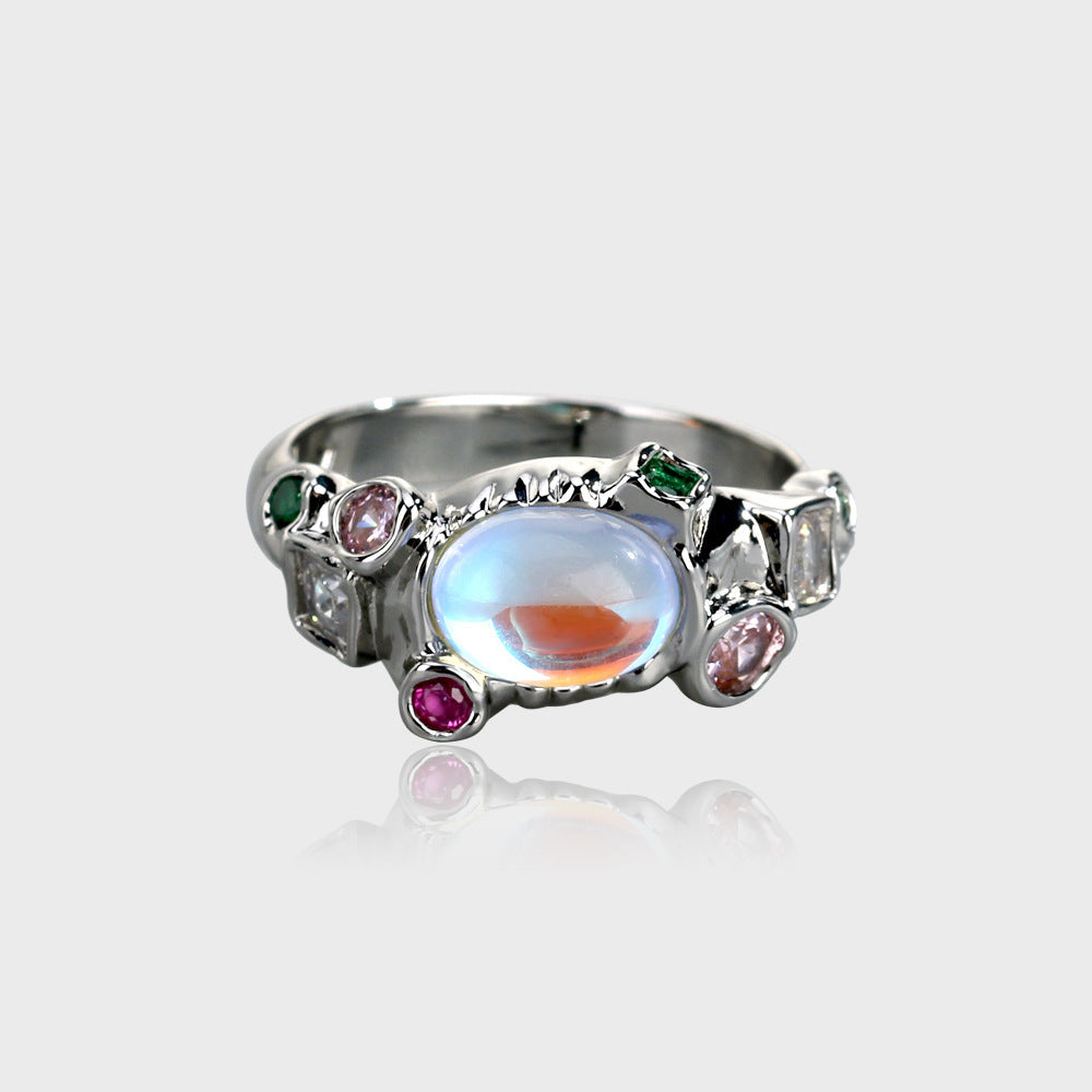 Colorful Opal Minority Design Adjustable Moonstone Women Ring