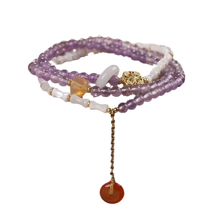 Natural Amethyst Bamboo Bracelet Women's Luxury