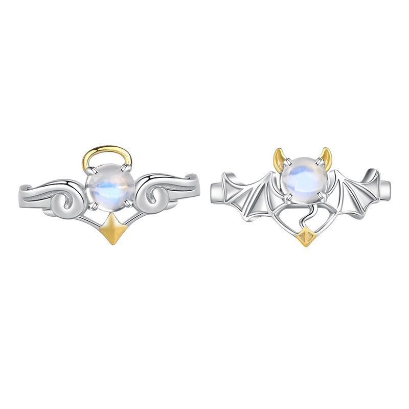 Angels & Demons Silver Plated Moonstone Couple Ring