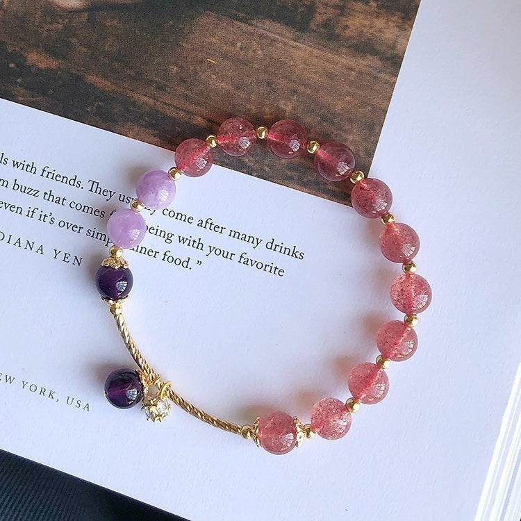 Amethyst Bracelet 14K Peach Blossom Natural Strawberry Crystal Bracelet