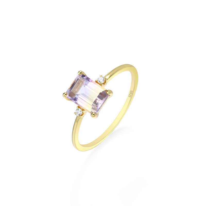 925 Silver Octagonal Rectangular Amethyst Ring Women