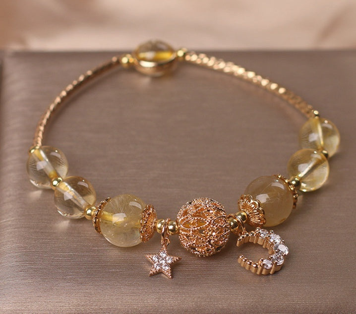 Natural Citrine Gold Gem Quartz Bracelet Women Light Luxury Star Moon Crystal Bracelet