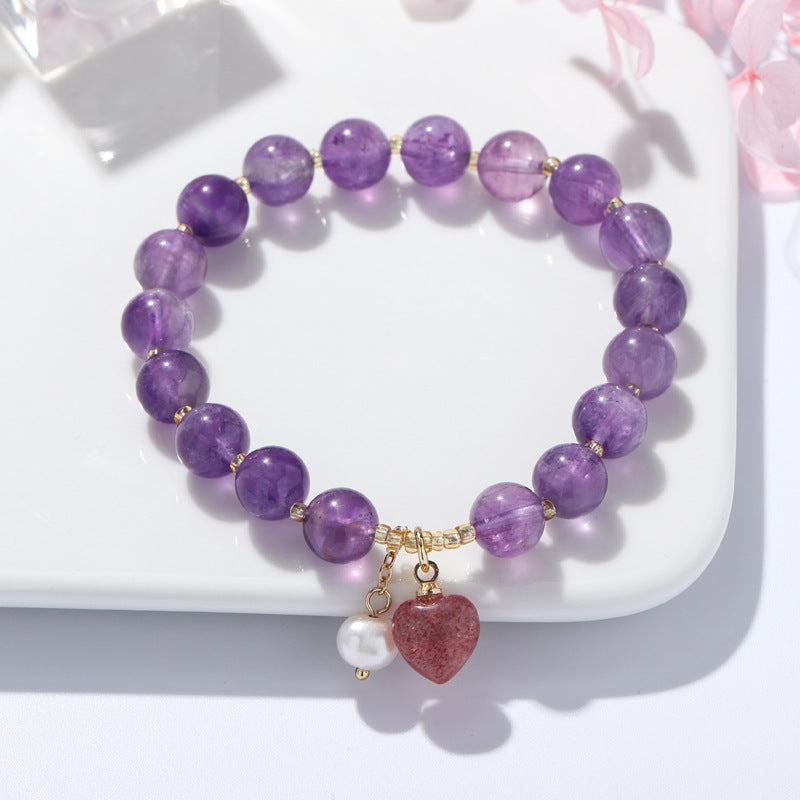 Natural Amethyst Bracelet Strawberry Quartz Heart-shaped Peach Pendant Women Bracelet