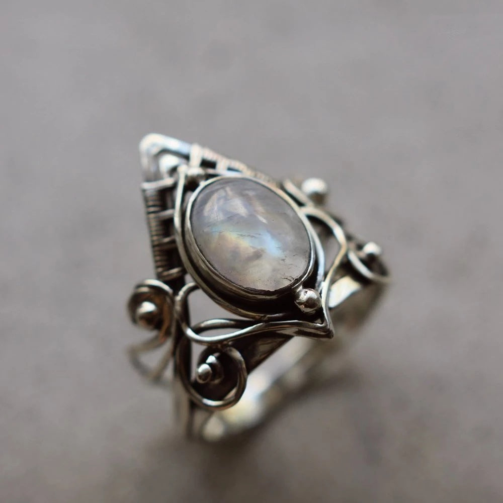 Crystal Boho Antique Indian Moonstone Women Rings