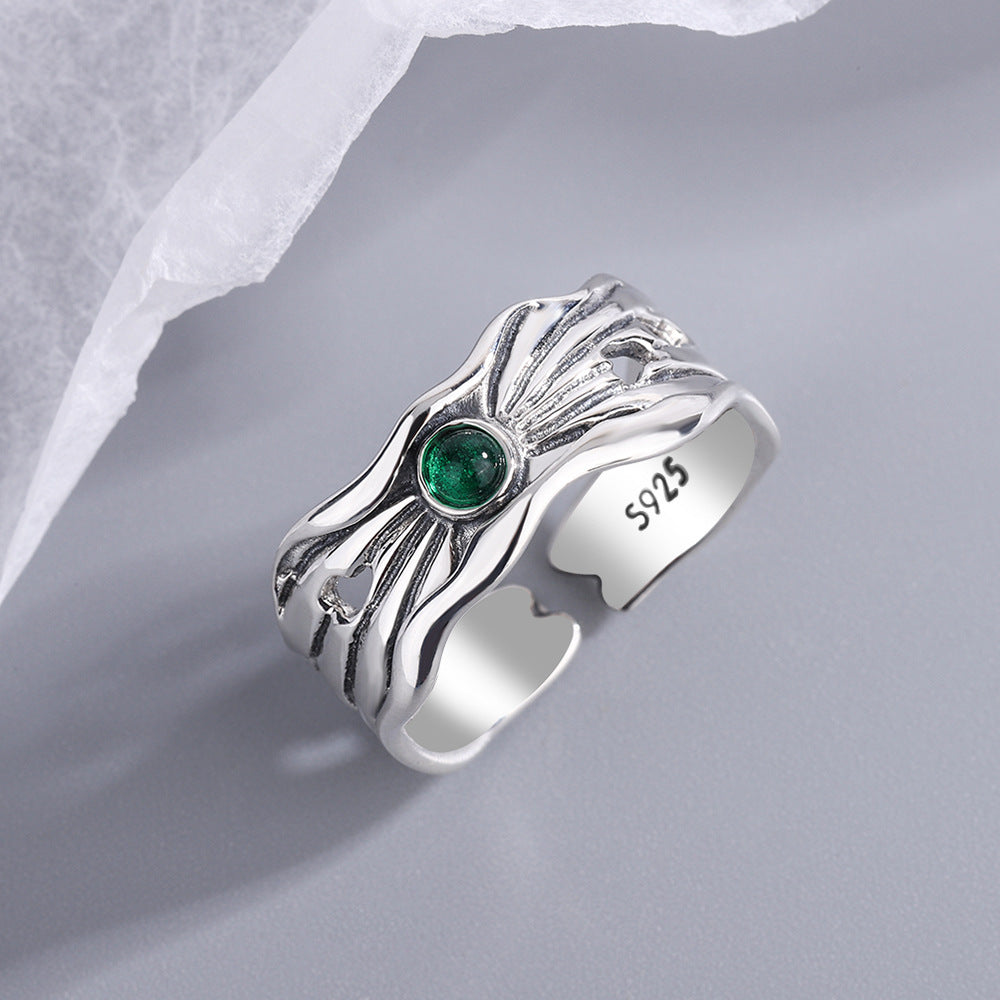 Irregular Bump Texture Green Agate Women Ring Ins European And American Ins