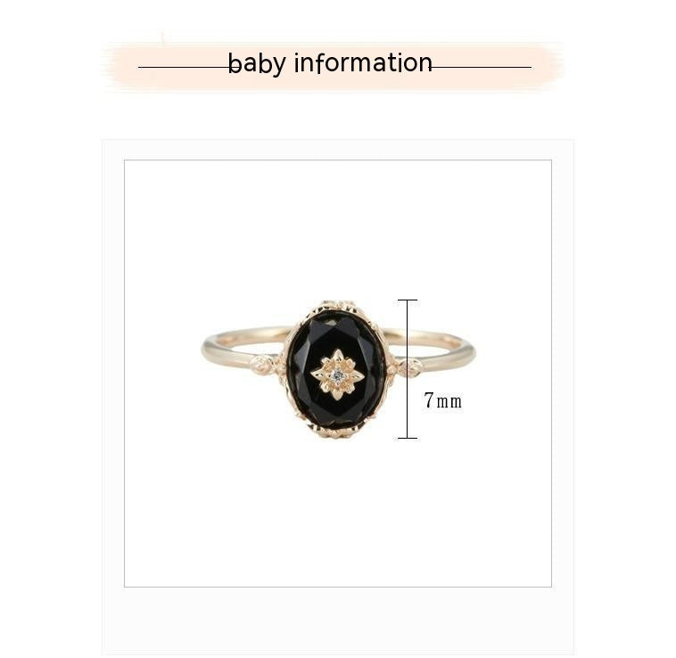 Inlaid Black Agate Ring Women Ins Mild Luxury Retro Niche