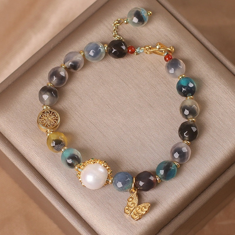 Ethnic Style Natural Heart Agate Women Bracelet