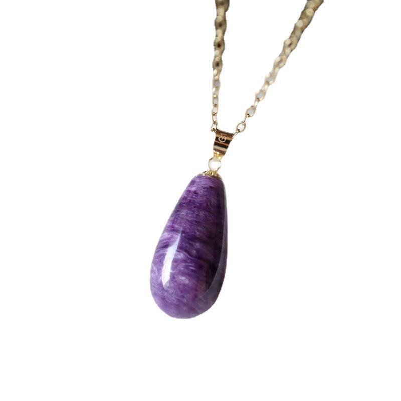 Natural Amethyst Water Drop Pendant Women Necklace