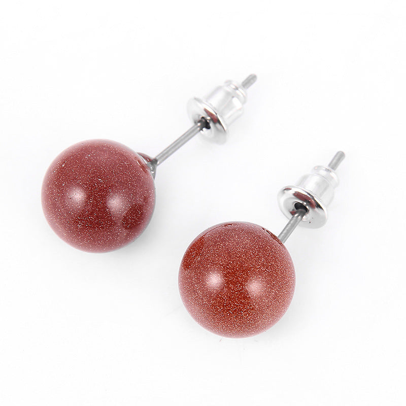 Round Natural Agate Stone Stud Women Earrings