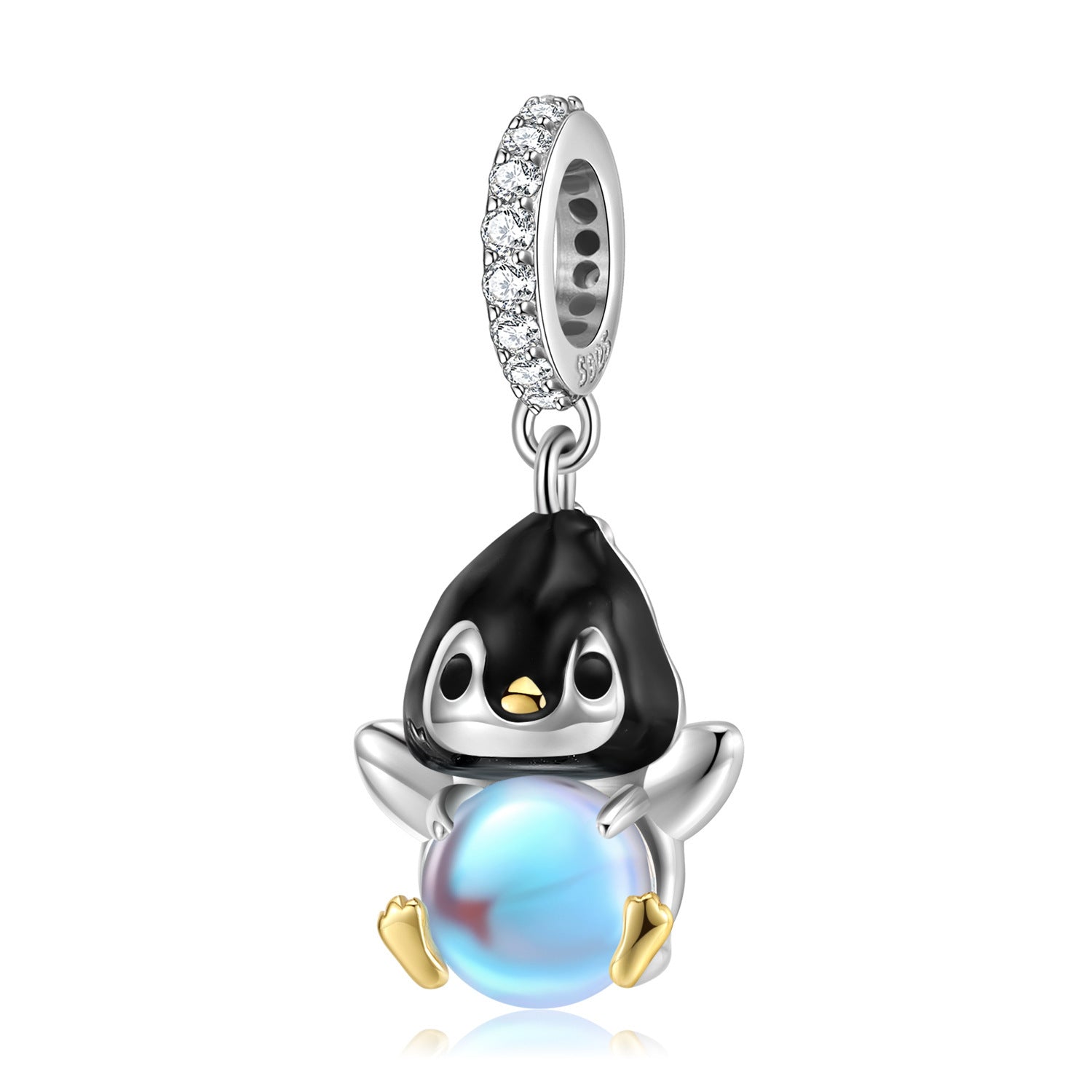 Creative And Lovely Penguin Pendant S925 Silver Inlaid Synthetic Moonstone For Women