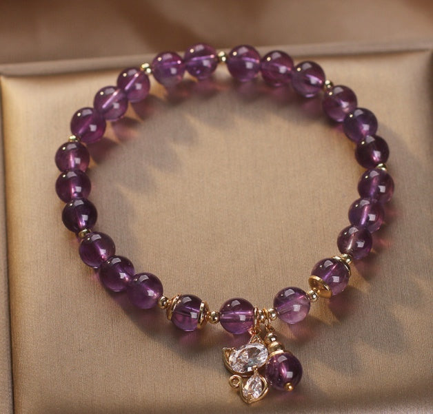 Natural Amethyst Female Cat Pendant Women Bracelet