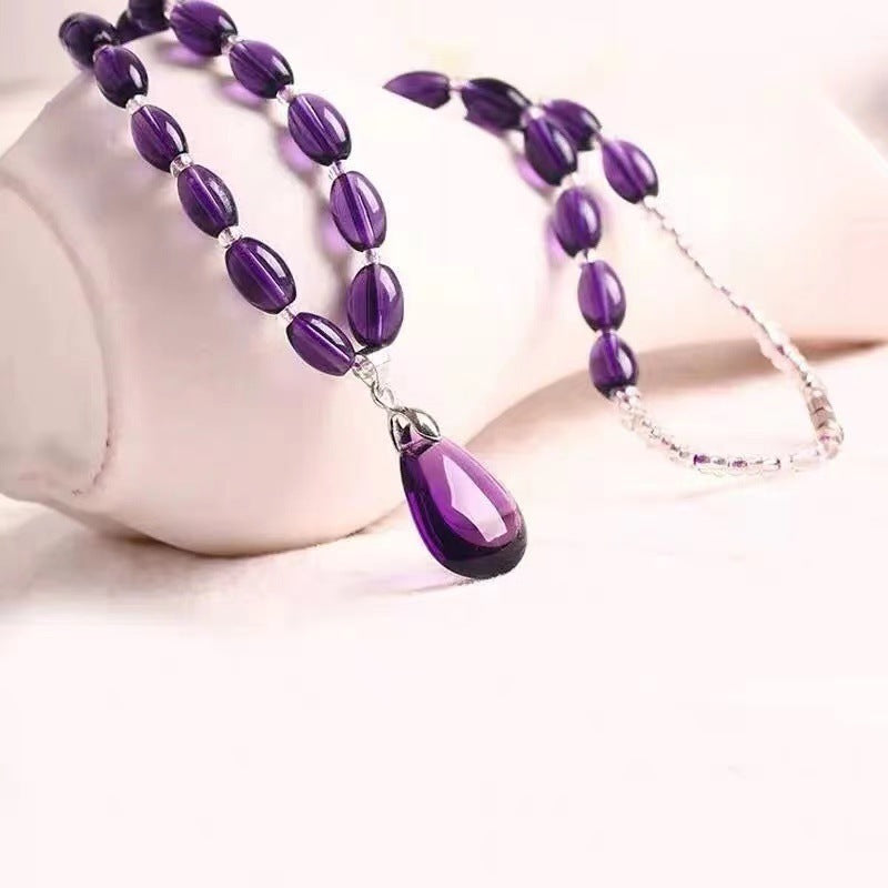 Amethyst Water Drop Pendant Women Necklace