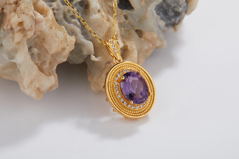 Colored Gems Natural Amethyst Necklace For Women