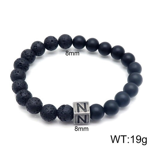 Volcanic Rock 26 English Letter Stainless Steel Bracelet Fashion Agate Bead Bracelet