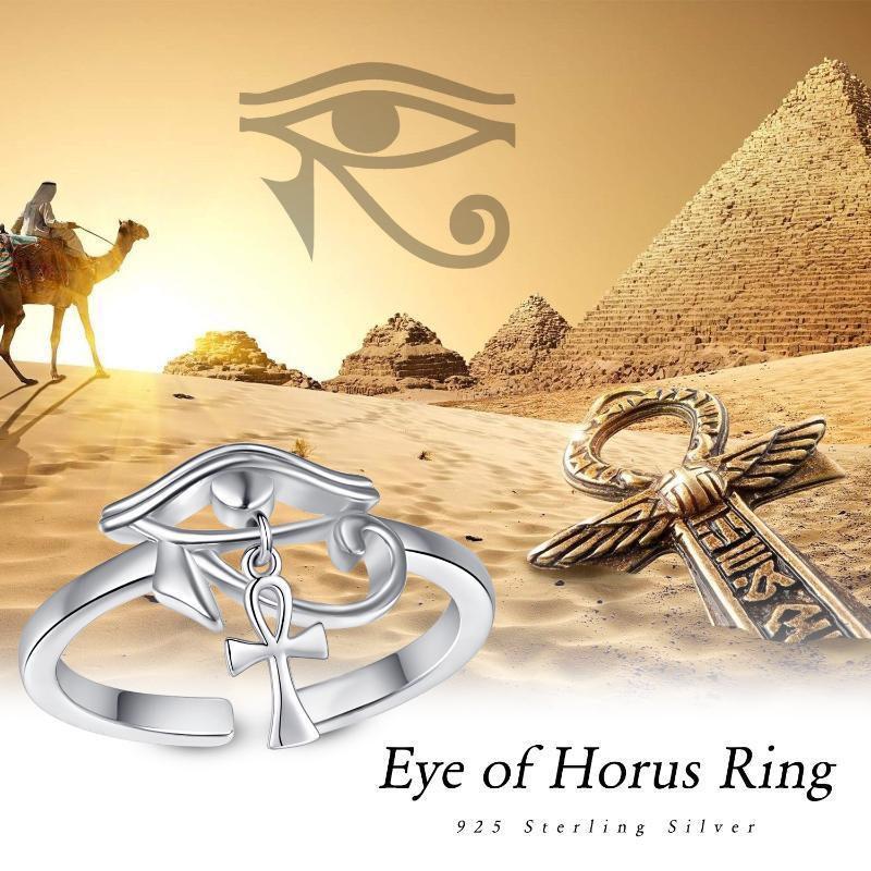 Sterling Silver Eye of Horus Ankh Cross Protection Rings Jewelry