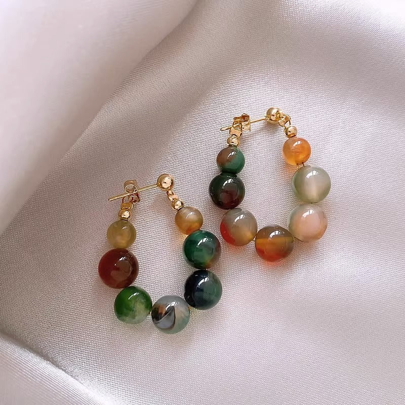 Peacock Agate Jade Beaded Women Earrings