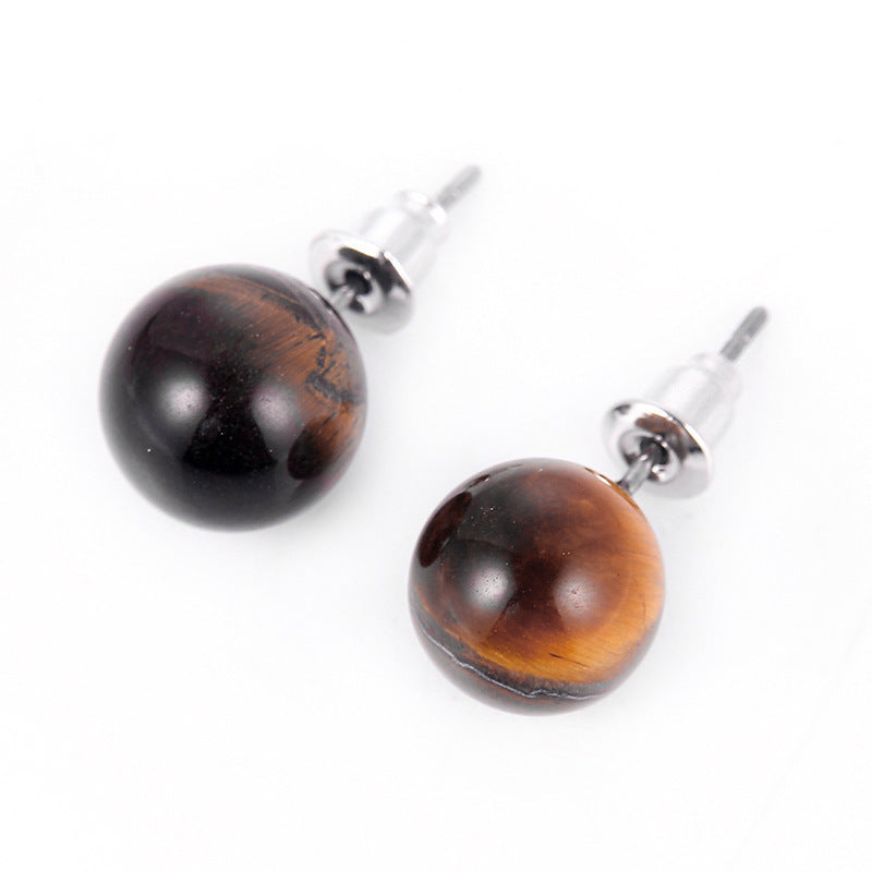 Round Natural Agate Stone Stud Women Earrings