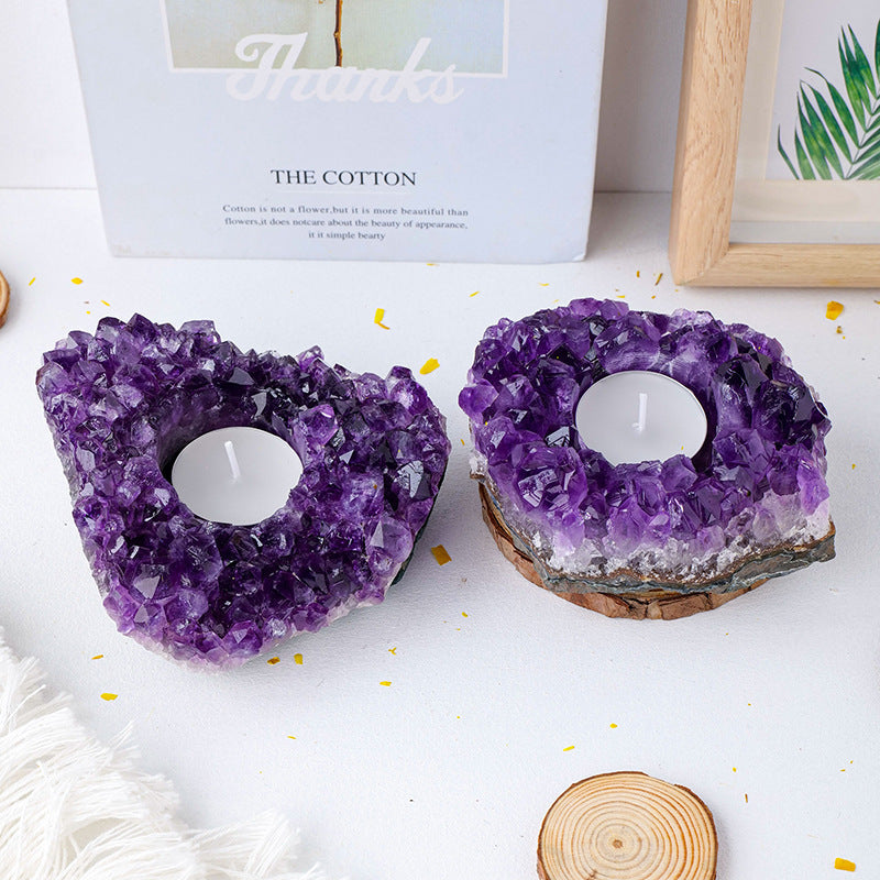 Natural Amethyst Candle Holder Ornaments Home Decor