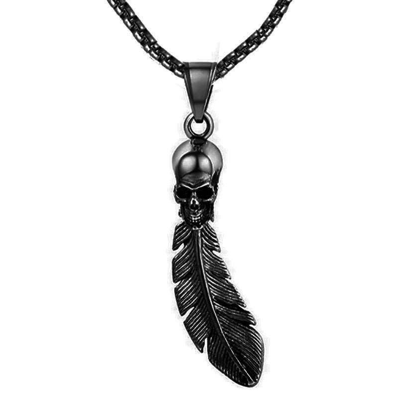 Skull Feather Pendant Punk Gothic Personality