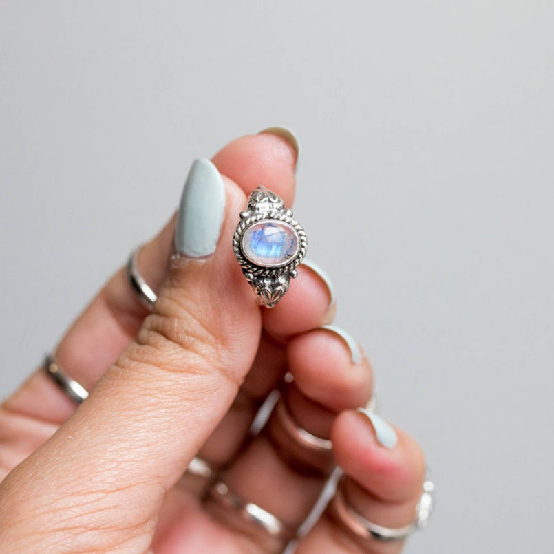 Fashion Simple Rose Moonstone Thai Silver Women Ring