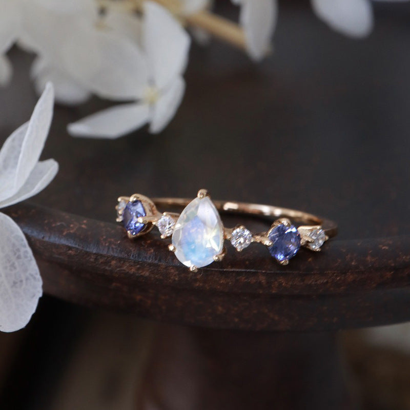 Moonstone Tanzanite Water Drop Women Ring