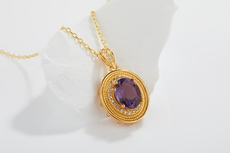 Colored Gems Natural Amethyst Necklace For Women