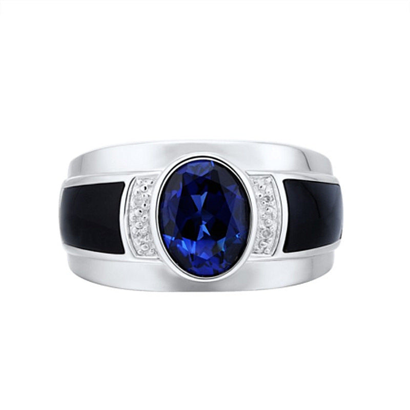 Luxury Sapphire Ring Inlaid With Black Agate Charm Men's Ring