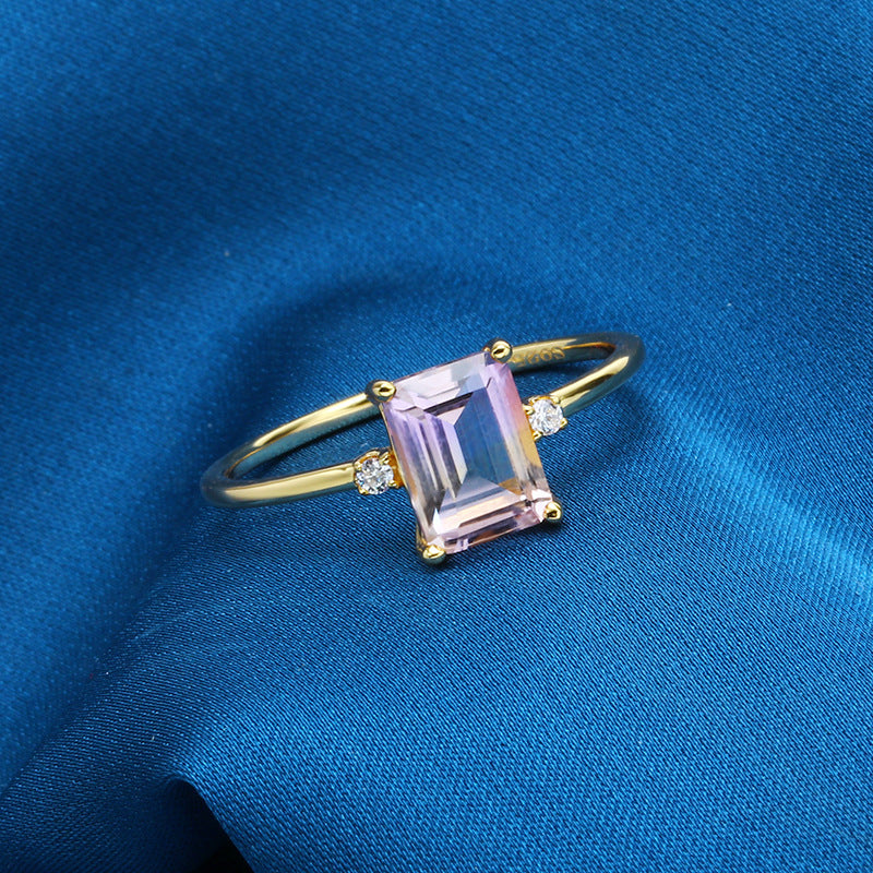 925 Silver Octagonal Rectangular Amethyst Ring Women