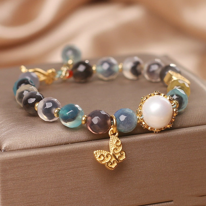 Ethnic Style Natural Heart Agate Women Bracelet