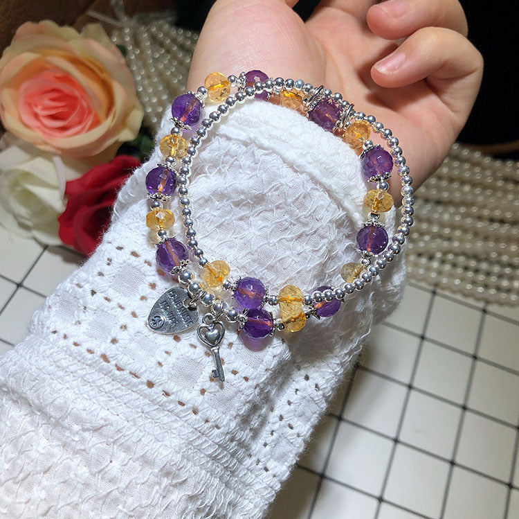 Citrine Amethyst Double-layer women Bracelet