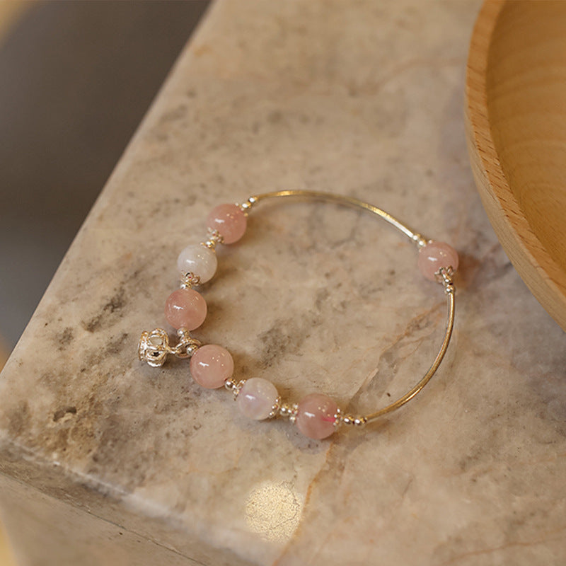 Natural Madagascar Crystal Peach Blossom Moonstone Women Bracelet