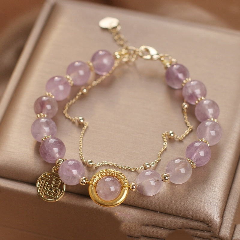 Natural Amethyst Chinese Luck Character Women Bracelet