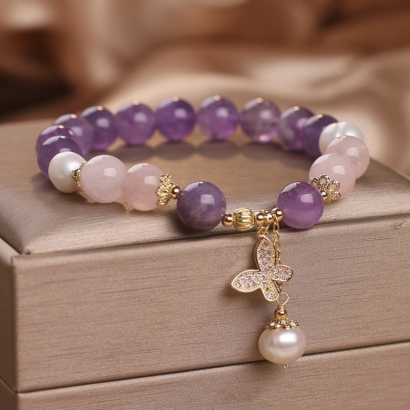 Natural Amethyst Butterfly Women Bracelet